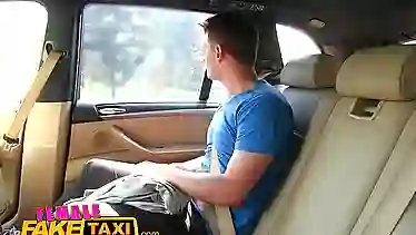 Female Fake Taxi Horny blonde taxi driver loves young guy