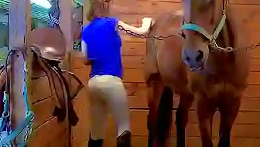 College babe, nice ass, sheer tights, groomed a horse