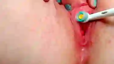 Electric Toothbrush Pussy Fucking and Squirting Orgasm Young Teen