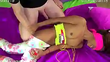 Sticky girl facial as StickyAsian18 Dee pays rent