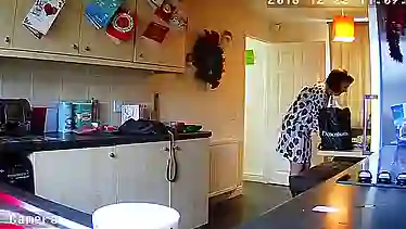 Brunette housewife got fucked from the back while bending over in the kitchen, early in the morning