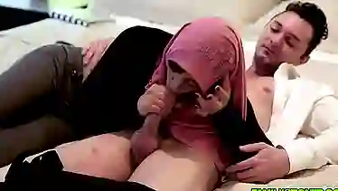 Beautiful Muslim gal swallow a long cock