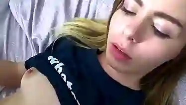 Frisky blonde babe with small tits and perky nipples is sucking cock and getting stuffed with it