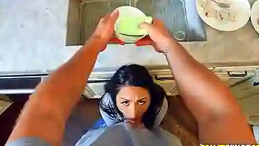 Jmac likes deep blowjobs his neighbor's wife is giving him, in the kitchen, when they meet up
