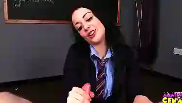 Dirty minded college girl is wearing her uniform even while sucking cock in a POV style