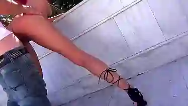 Red haired darling in erotic, black lingerie, Faribanx Baaah got fucked hard in a public place