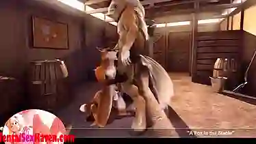 Horse fucks a fox in the ass
