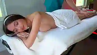 Petite Brooke Tilli gets a massage from Masseuse's big dick