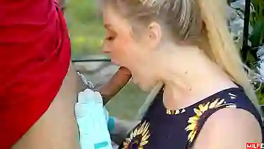 Green-eyed chick with massive tits gets pounded hard in public