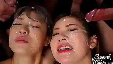 Haruka Aida and Miku Aida share a big load in a steamy group session