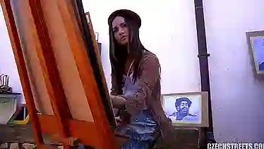 Watch this Czech hottie give a hot blowjob in public