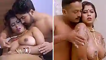 Naughty Indian Aunty Shila gives a steamy massage with her massive tits