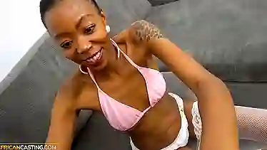 Watch how this ebony MILF's pussy gets stretched for BBC action by a skinny casting couch