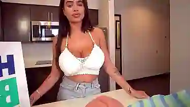 Victoria June uses her massive tits as a birthday present to her stepson