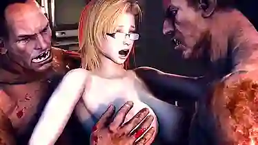 Girl with glasses gets her pussy and ass destroyed by a pack of monsters in all holes - Hentai anime video