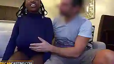 Hot POV casting with ebony naturals bouncing on white cock