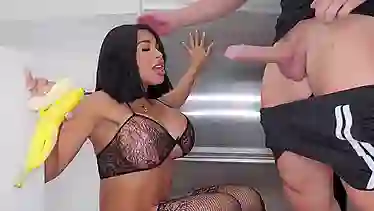 Latina with massive tits enjoys her first time with pornstar