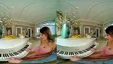 Adria Rae & Aspen Reign seduce piano tutor with their tits & tight asses