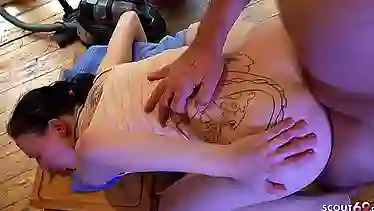 German Mature with ugly Skinny Frame gets her tight ass drilled before taking a warm piss
