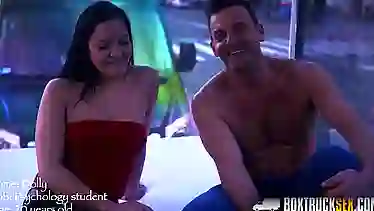 BoxTruckSex, Hot girl fucked in a one-way mirrored truck in public